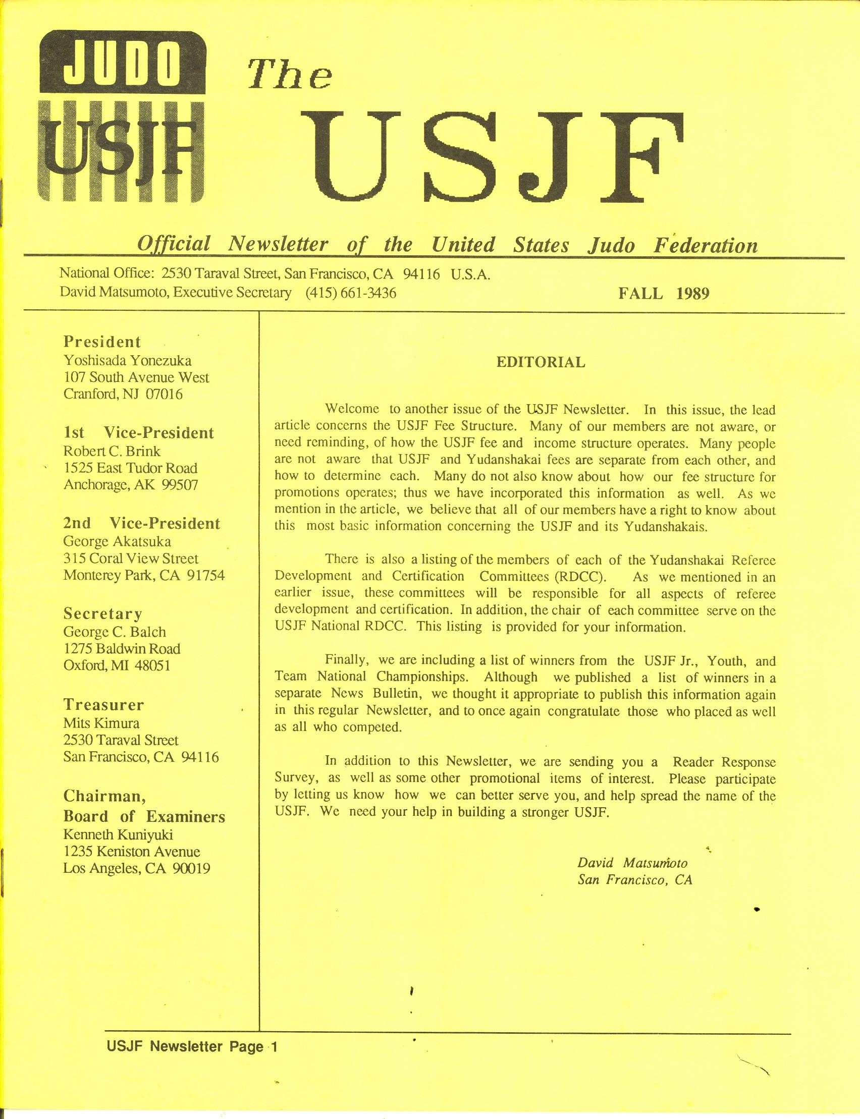 Fall 1989 The USJF